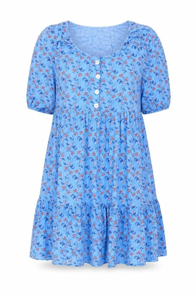 Next Women's Blue Floral Skater Dress Size 6 Puff Sleeve