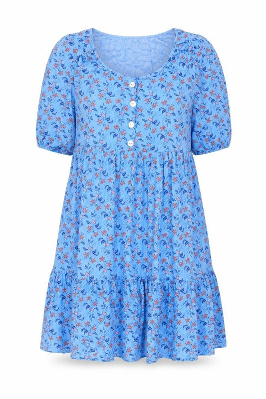 Next Women's Blue Floral Skater Dress Size 6 Puff Sleeve