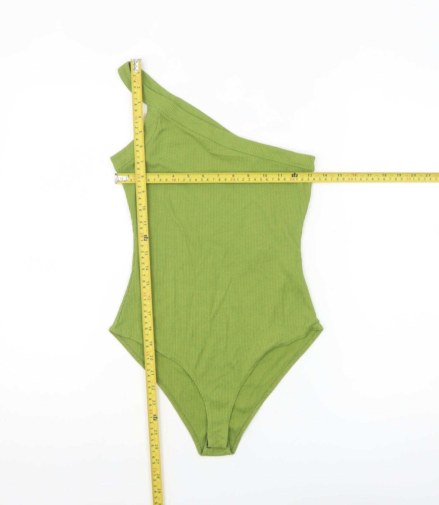 Nasty Gal Women’s Green One Shoulder Ribbed Bodysuit Size 10
