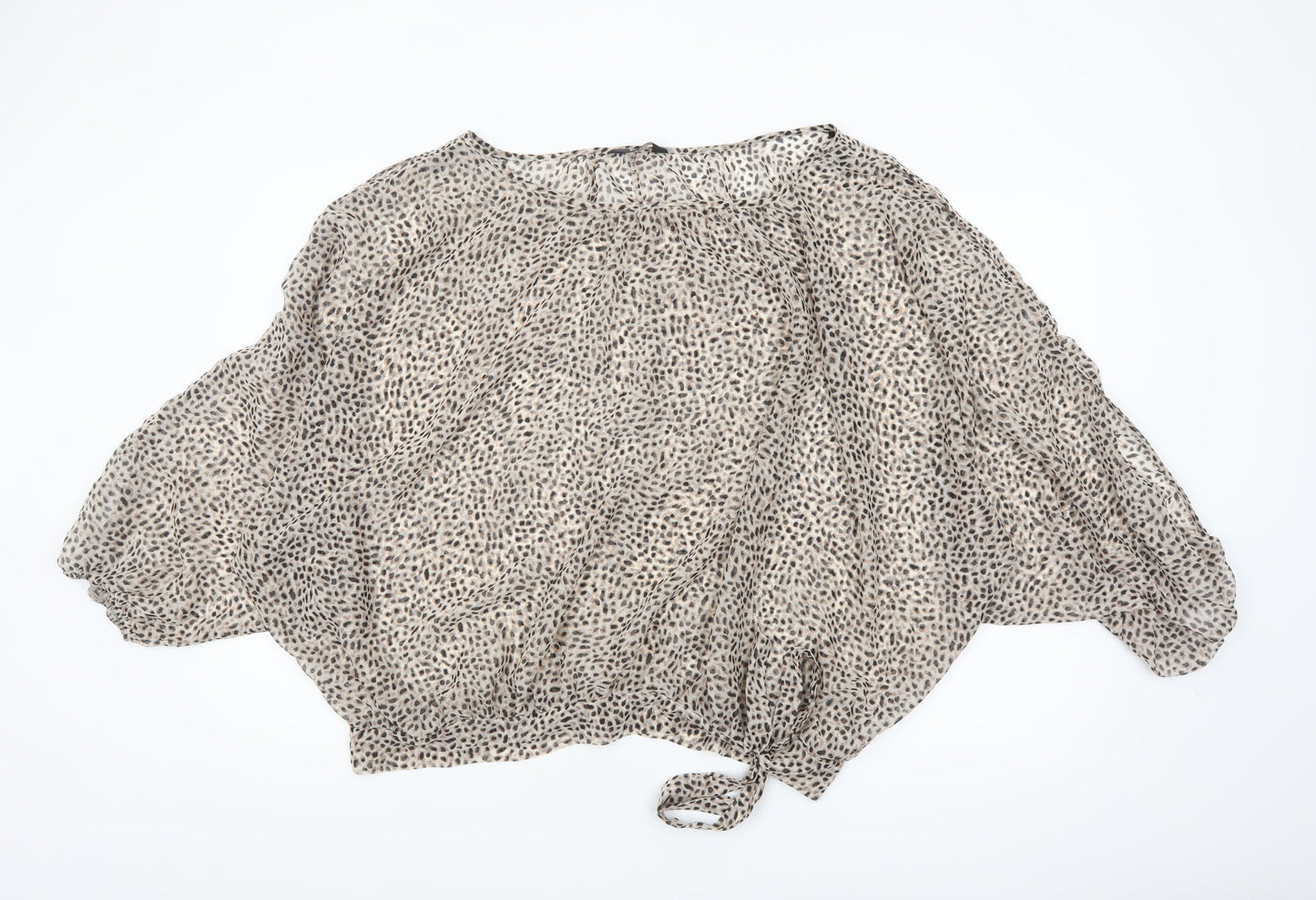 k&d London Women's Beige Animal Print Chiffon Cropped Blouse Size 16