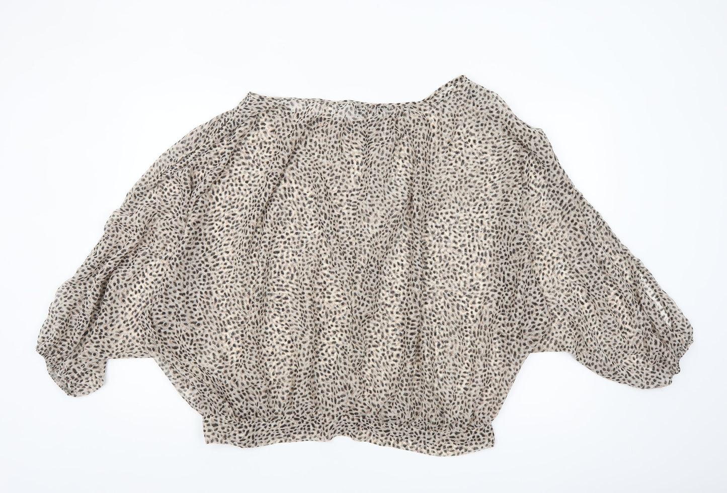 k&d London Women's Beige Animal Print Chiffon Cropped Blouse Size 16