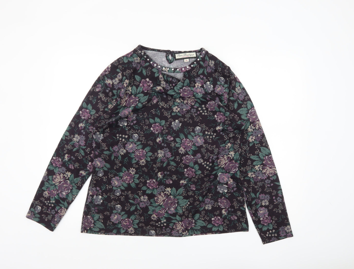Paco Boutique Women’s Multicoloured Floral Beaded Long Sleeve Blouse Size 14