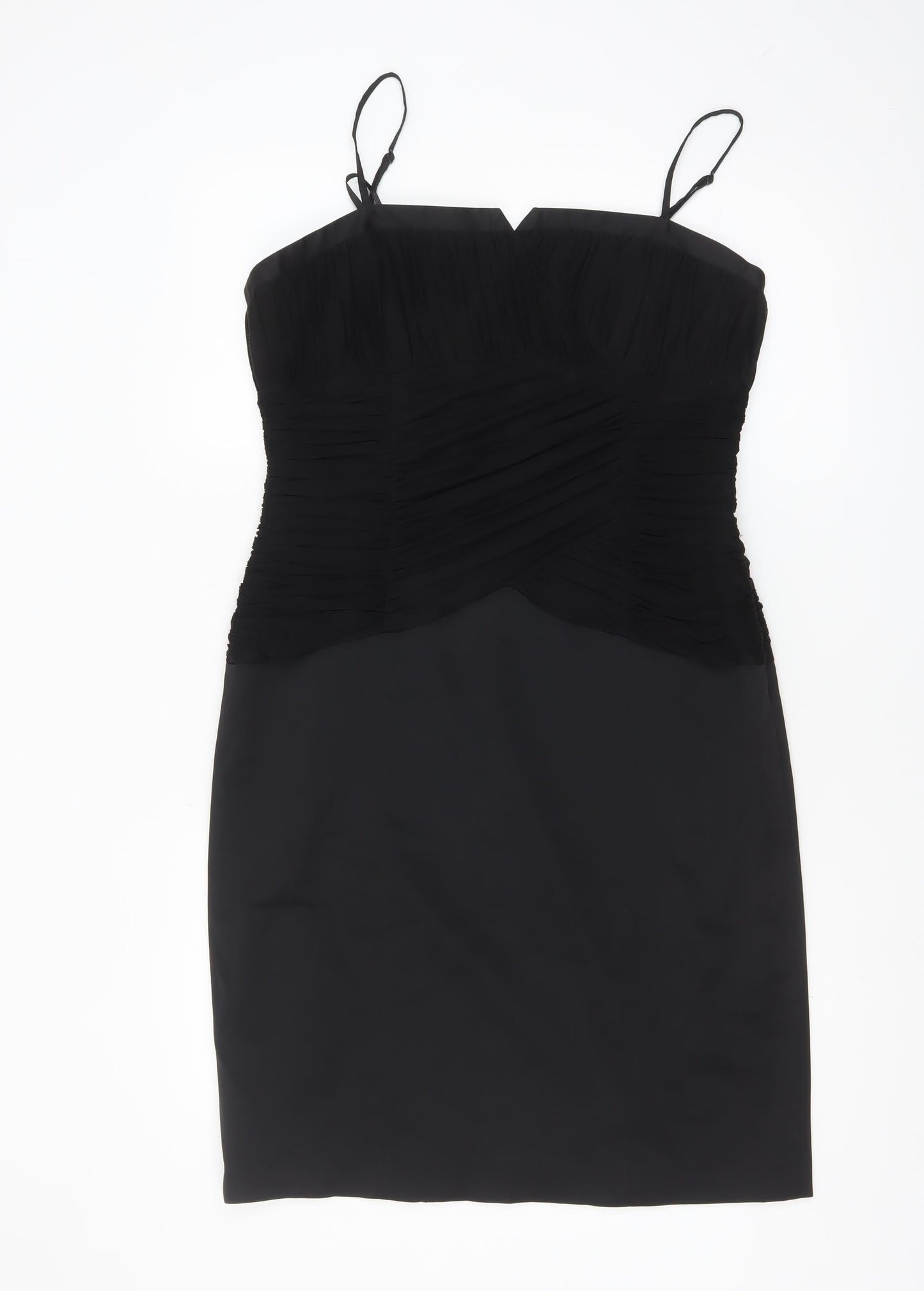 Precis Petite Women’s Black Ruched Bodycon Knee Length Sweetheart Dress Size 14