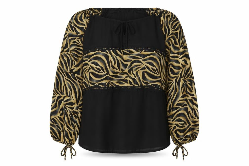Etam Womens Black Animal Print Tunic Blouse UK 16 Long Sleeve