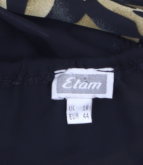 Etam Womens Black Animal Print Tunic Blouse UK 16 Long Sleeve