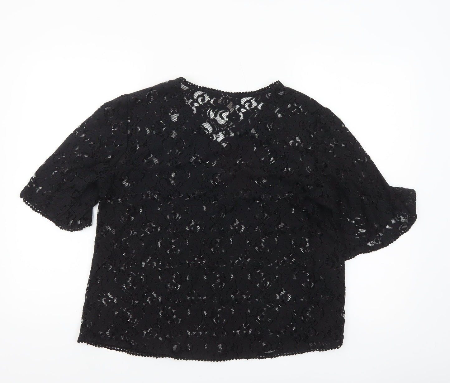 Vero Moda Women's Black Lace V-Neck Short Sleeve Blouse Size L