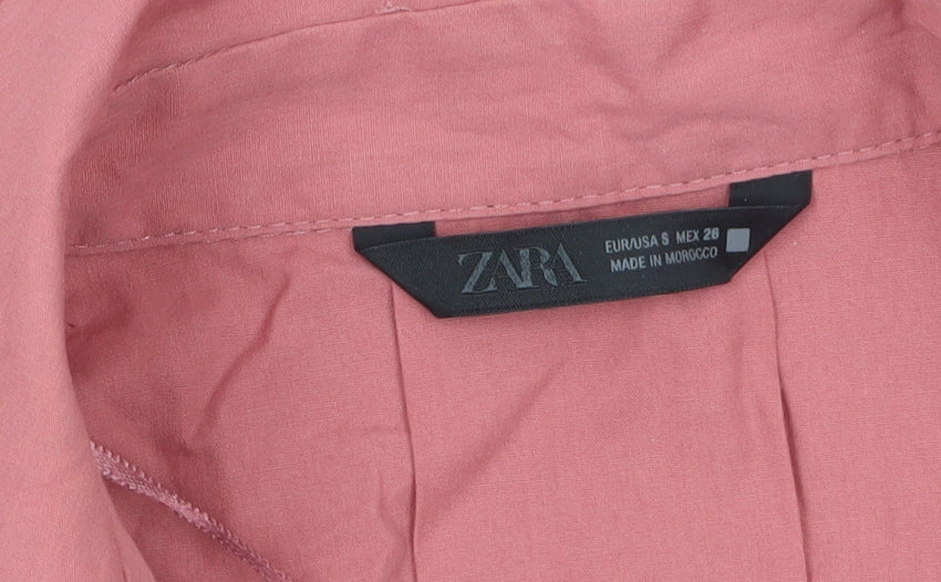 ZARA Women Pink Cotton Button-Up Shirt Size S Relaxed Fit 3/4 Sleeve