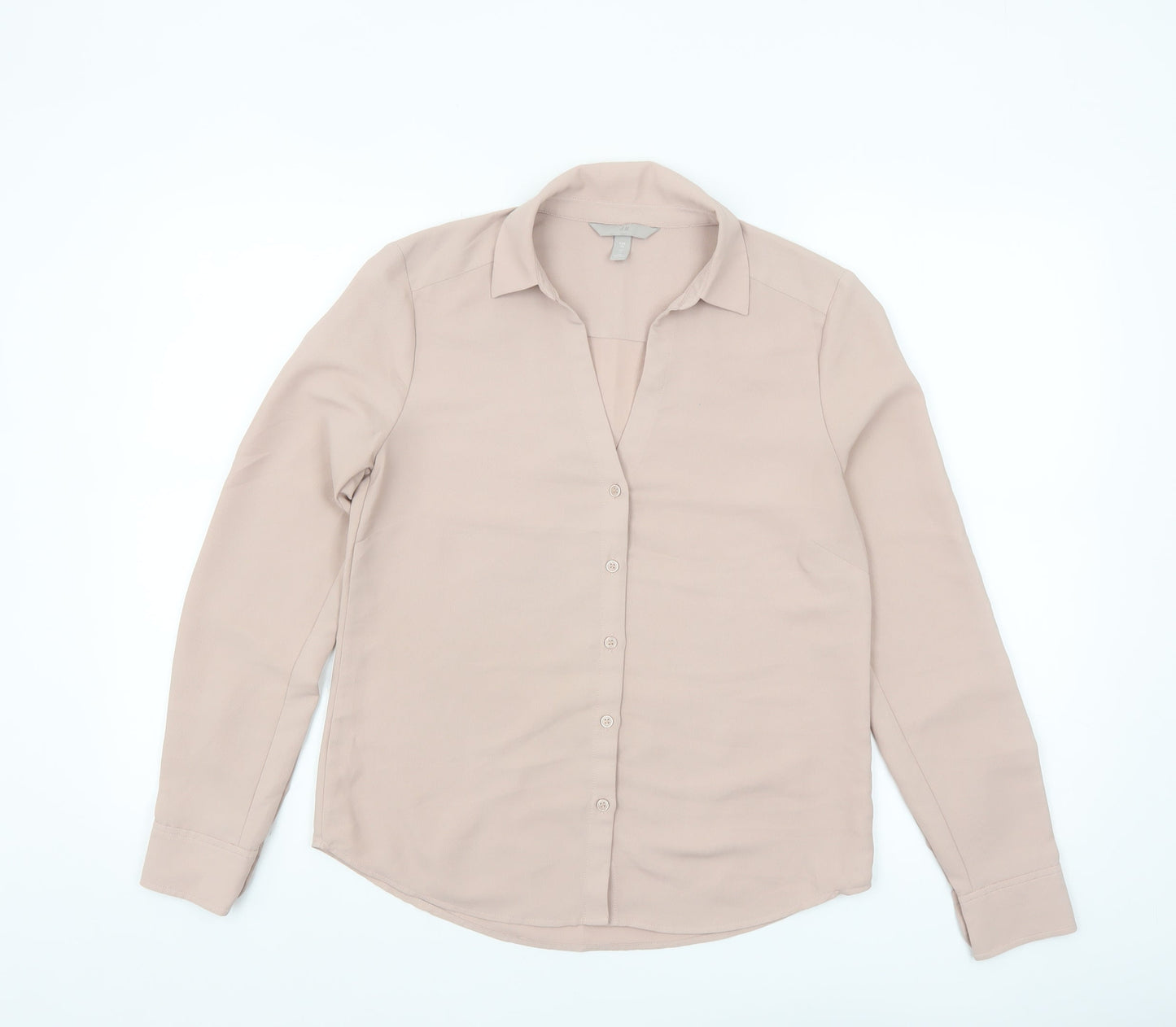 H&M Womens Beige Long Sleeve Button-Up Blouse UK 8 Classic Style