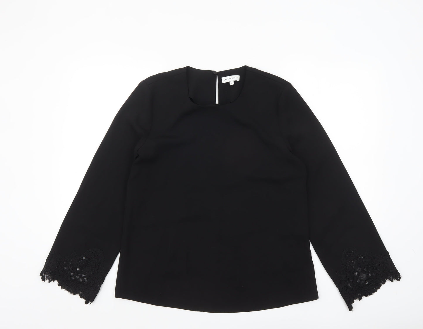 Warehouse Women Black Long Sleeve Lace Cuff Blouse UK 10