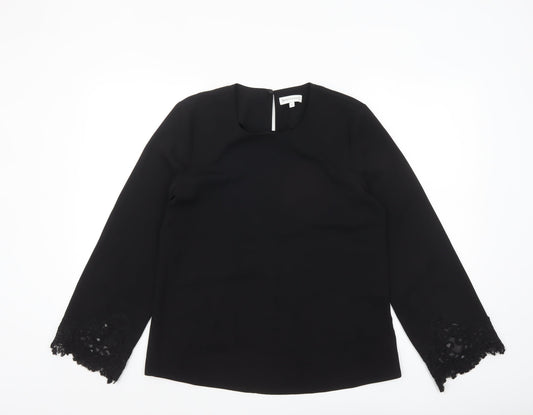 Warehouse Women Black Long Sleeve Lace Cuff Blouse UK 10