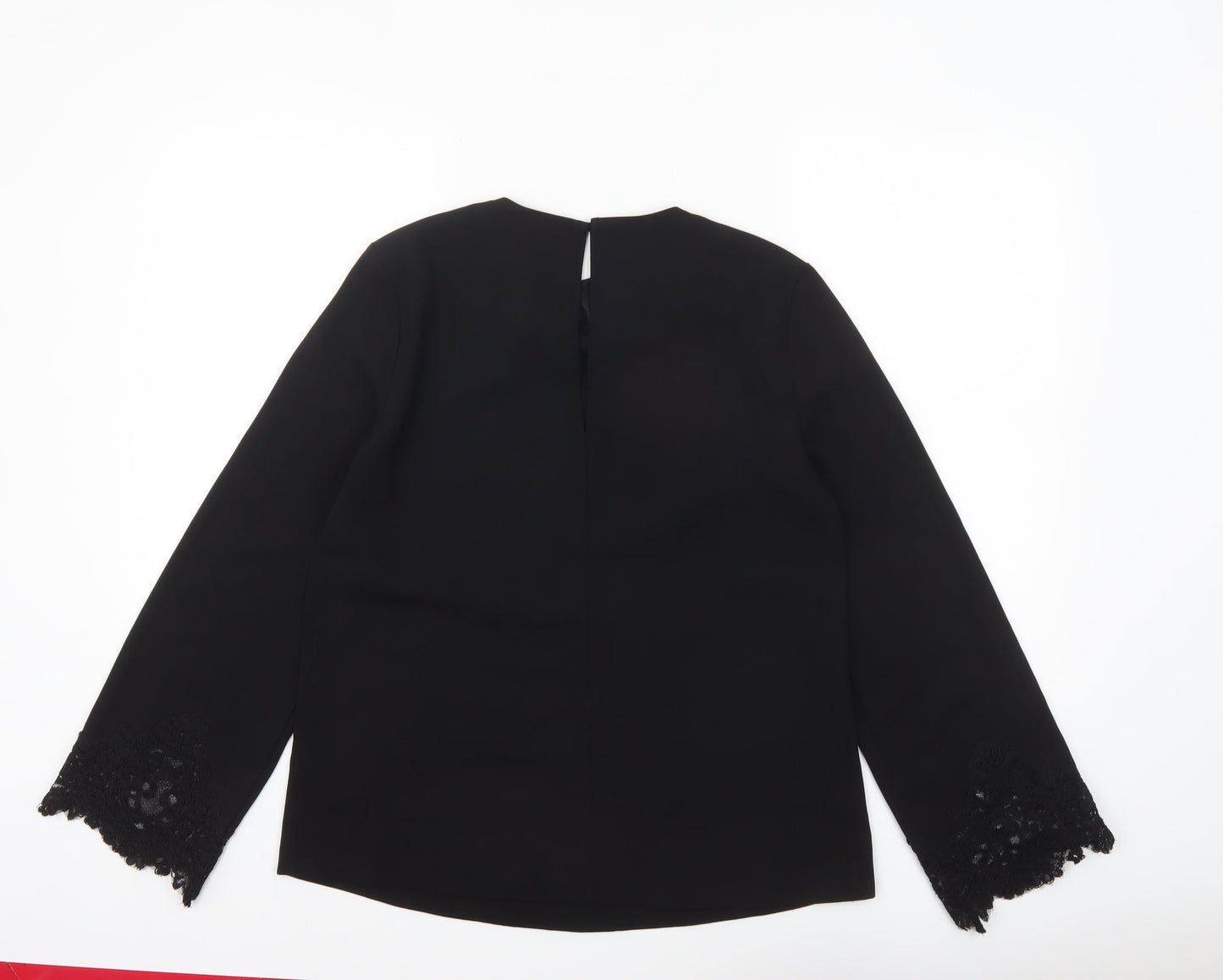 Warehouse Women Black Long Sleeve Lace Cuff Blouse UK 10