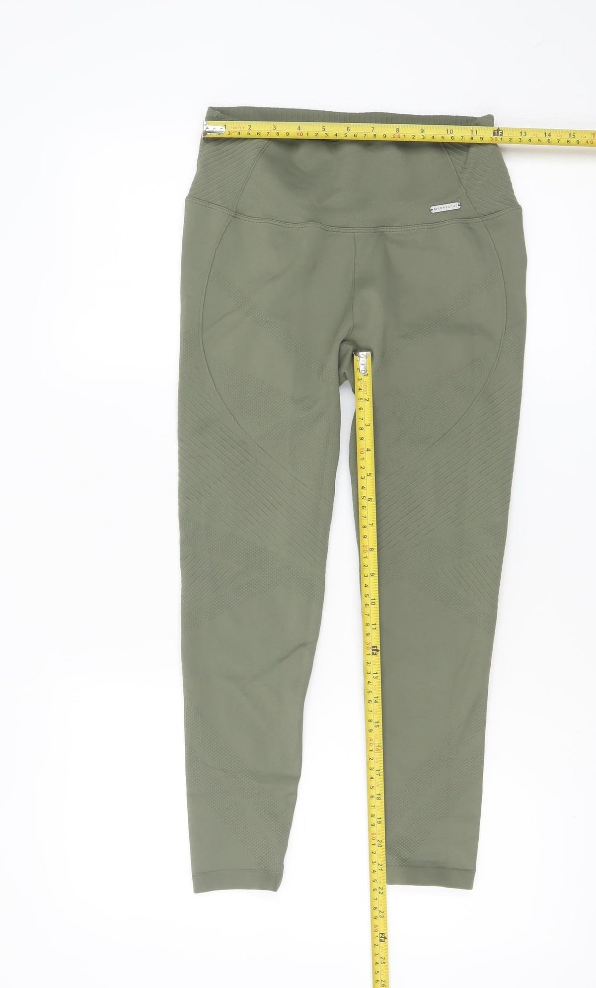 Powercut Women Khaki Seamless Leggings Size 10-12 Stretch Fit Activewear