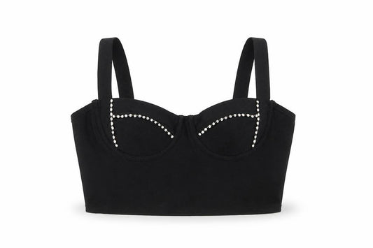 Bershka Women's Black Cropped Tank Top with Beaded Detail Size 12