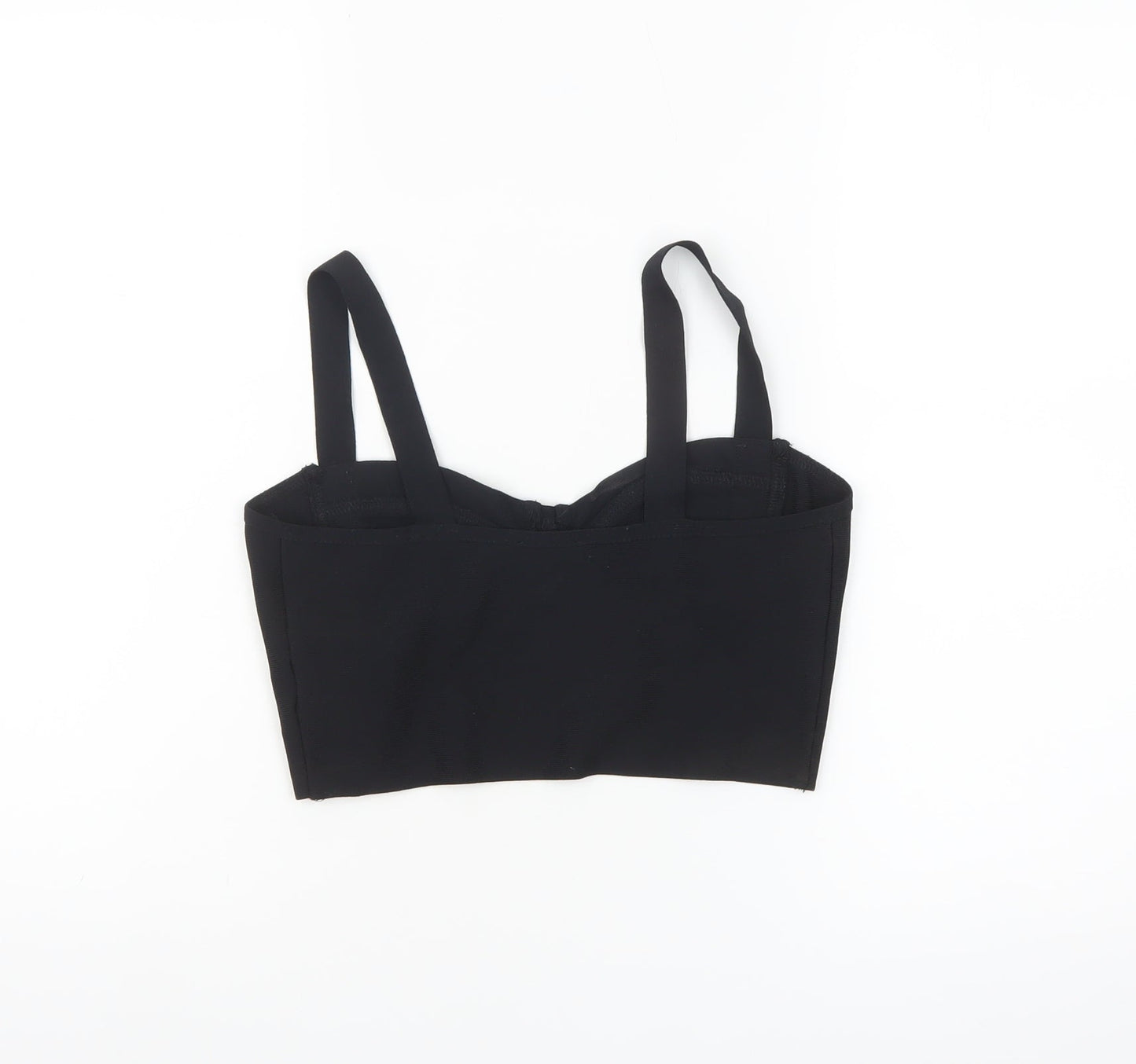 Bershka Women's Black Cropped Tank Top with Beaded Detail Size 12