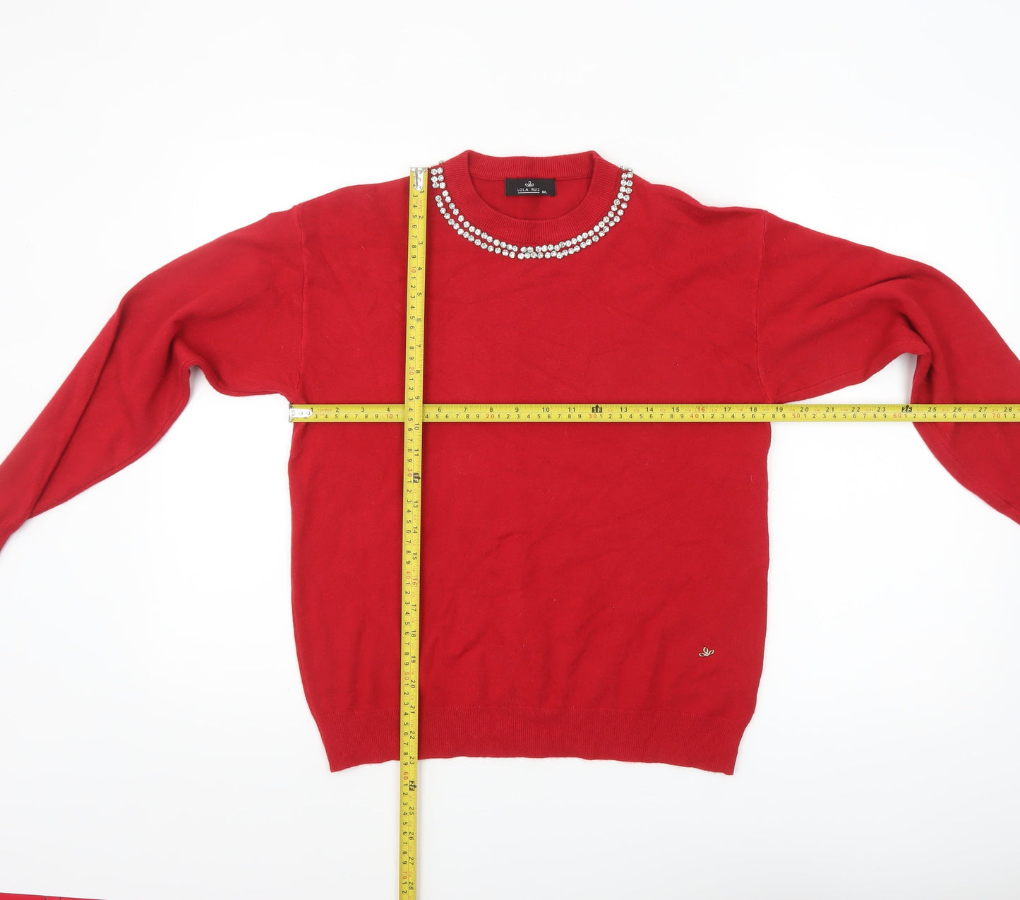 Lola Ruiz Womens Red Jewel Crew Neck Long Sleeve Jumper M/L