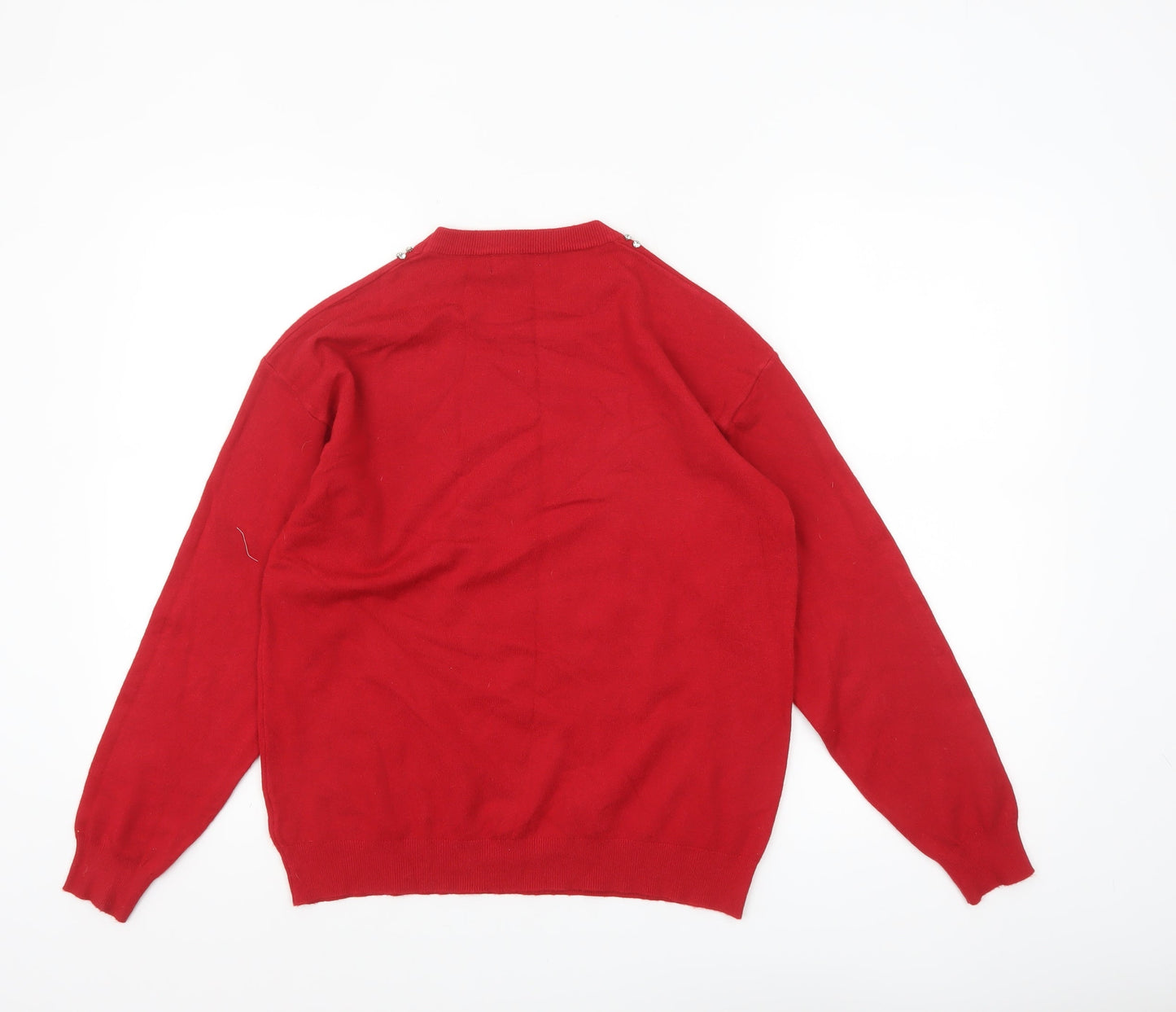 Lola Ruiz Womens Red Jewel Crew Neck Long Sleeve Jumper M/L