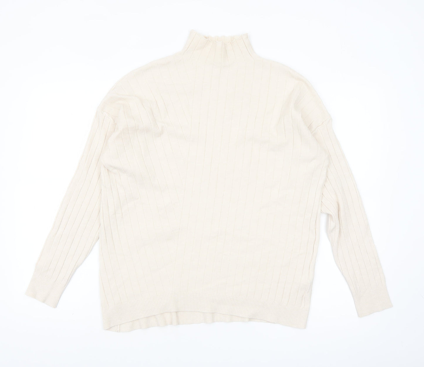 TESE Collection Women's Ivory High Neck Ribbed Knit Jumper S