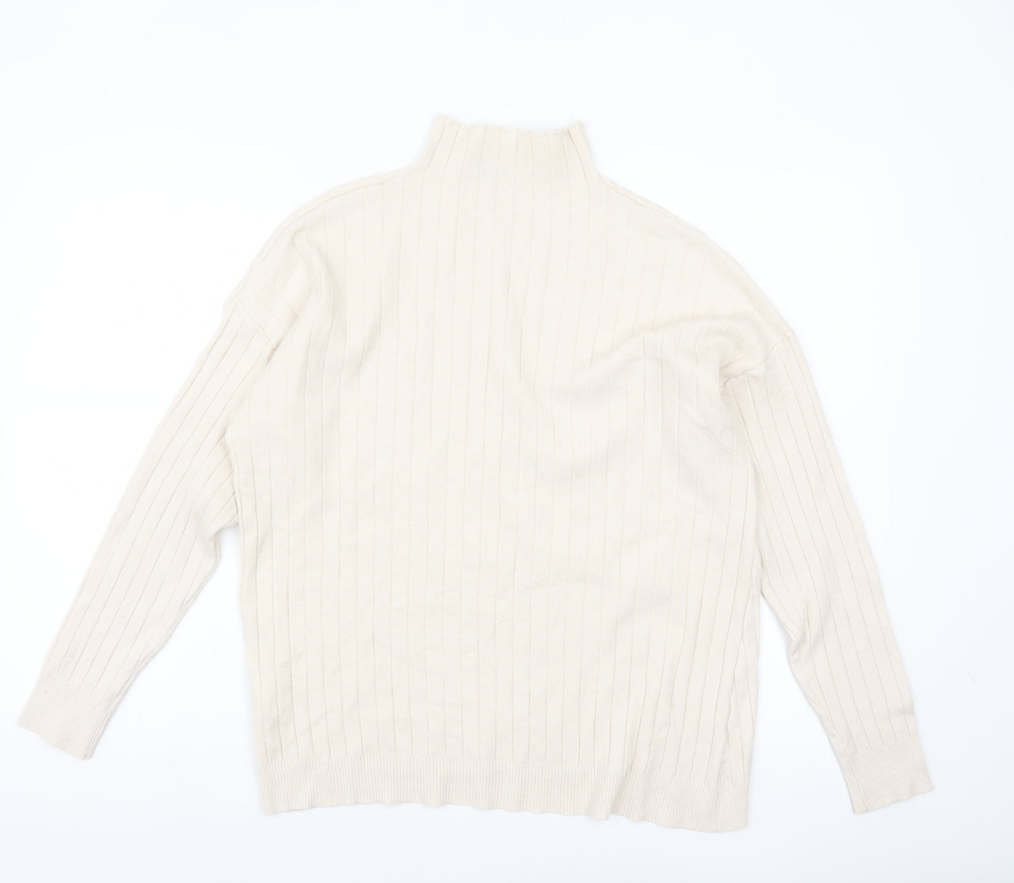 TESE Collection Women's Ivory High Neck Ribbed Knit Jumper S