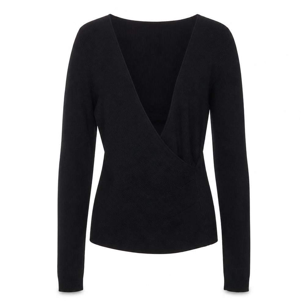 Halogen Women's Black V-Neck Slim Fit Ribbed Long Sleeve Jumper Size S