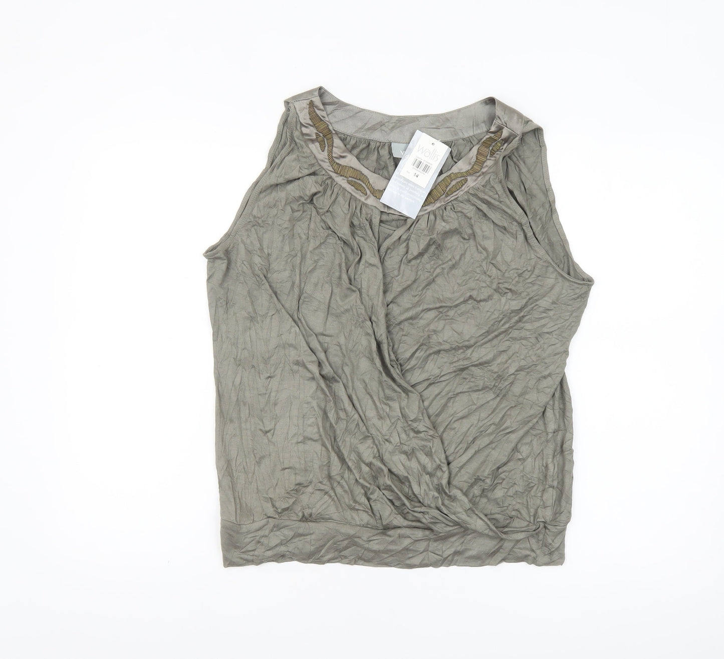 Wallis Women’s Grey Sleeveless Tunic Blouse Size 14 Viscose Blend