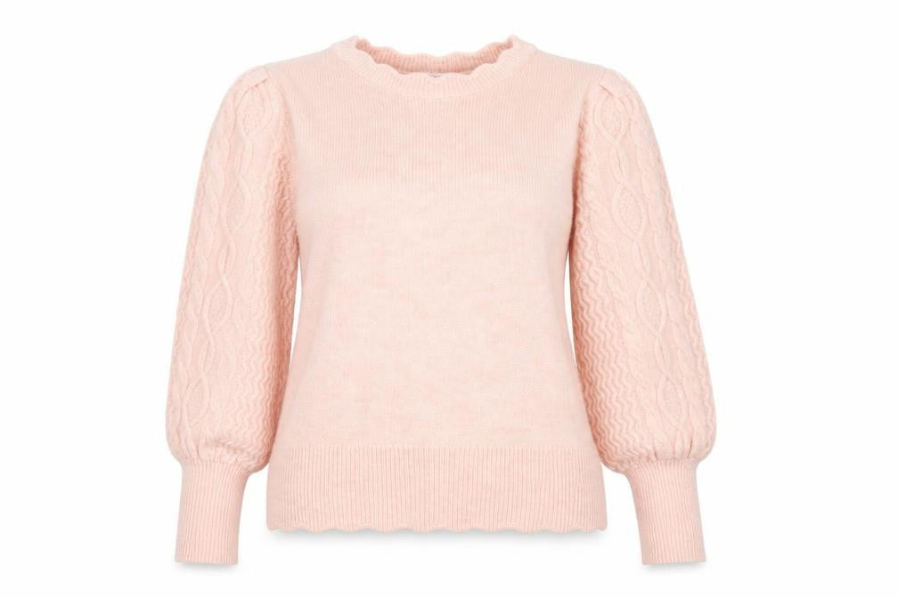 Savida Women’s Pink Cable-Knit Puff Sleeve Pullover Jumper Size 12