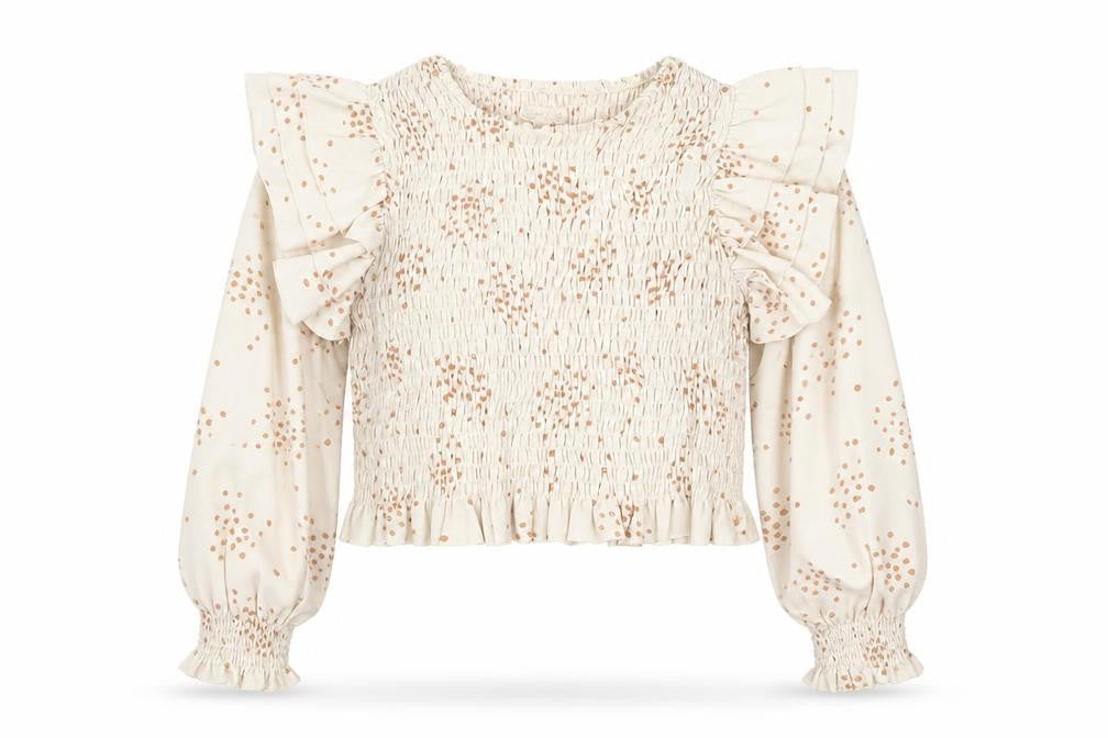Urban Bliss Women's Beige Polka Dot Ruffle Long Sleeve Cropped Blouse Size 16