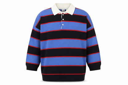 Collusion Men's Blue Striped Collared Henley Jumper Size M