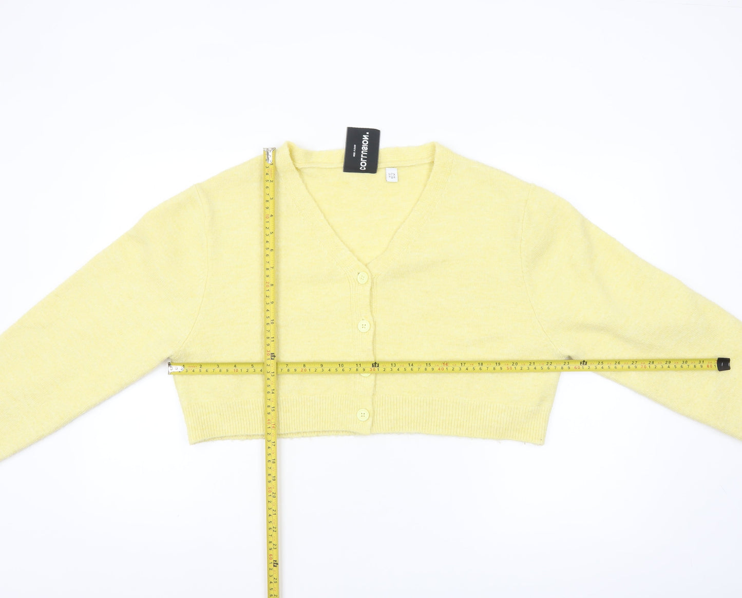 Collusion Women's Yellow V-Neck Button Cardigan Jumper Size 10