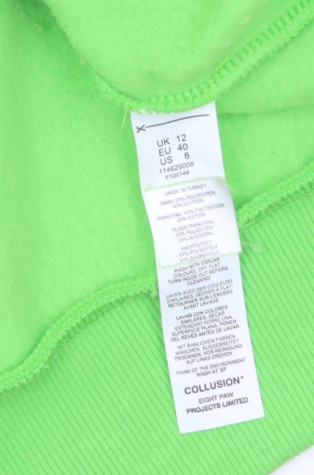 Collusion Women's Green Pullover Sweatshirt UK 12 Graphic Print Crew Neck