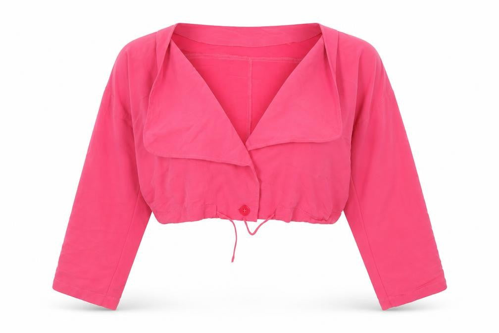 Monki Women’s Pink Cropped Blouse Medium Long Sleeve Collared