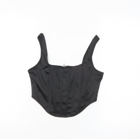 Missguided Women’s Black Cropped Satin Corset Tank Top UK 6