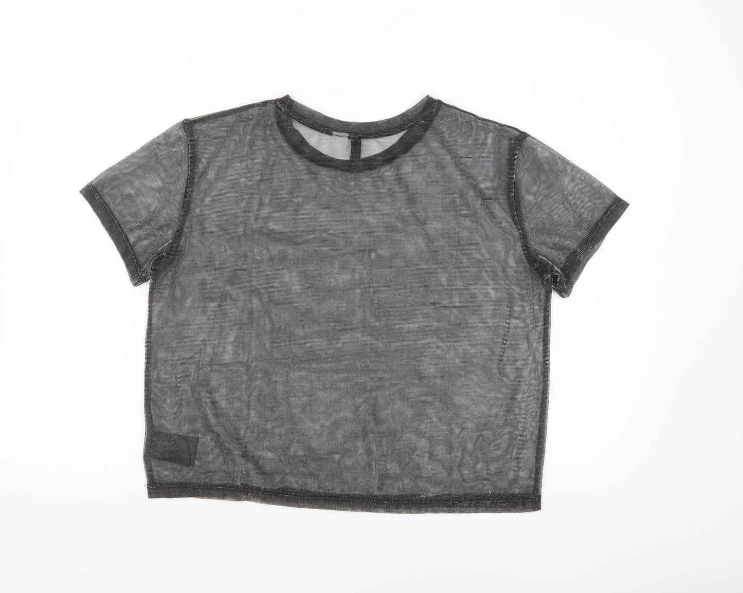 H&M Divided Black Sheer Mesh Cropped T-Shirt Women’s Size 8