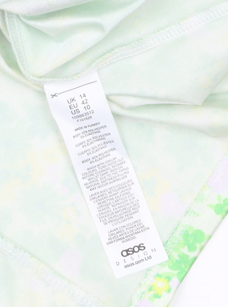 ASOS Design Women’s Green Floral Long Sleeve Stretch Top Size 14