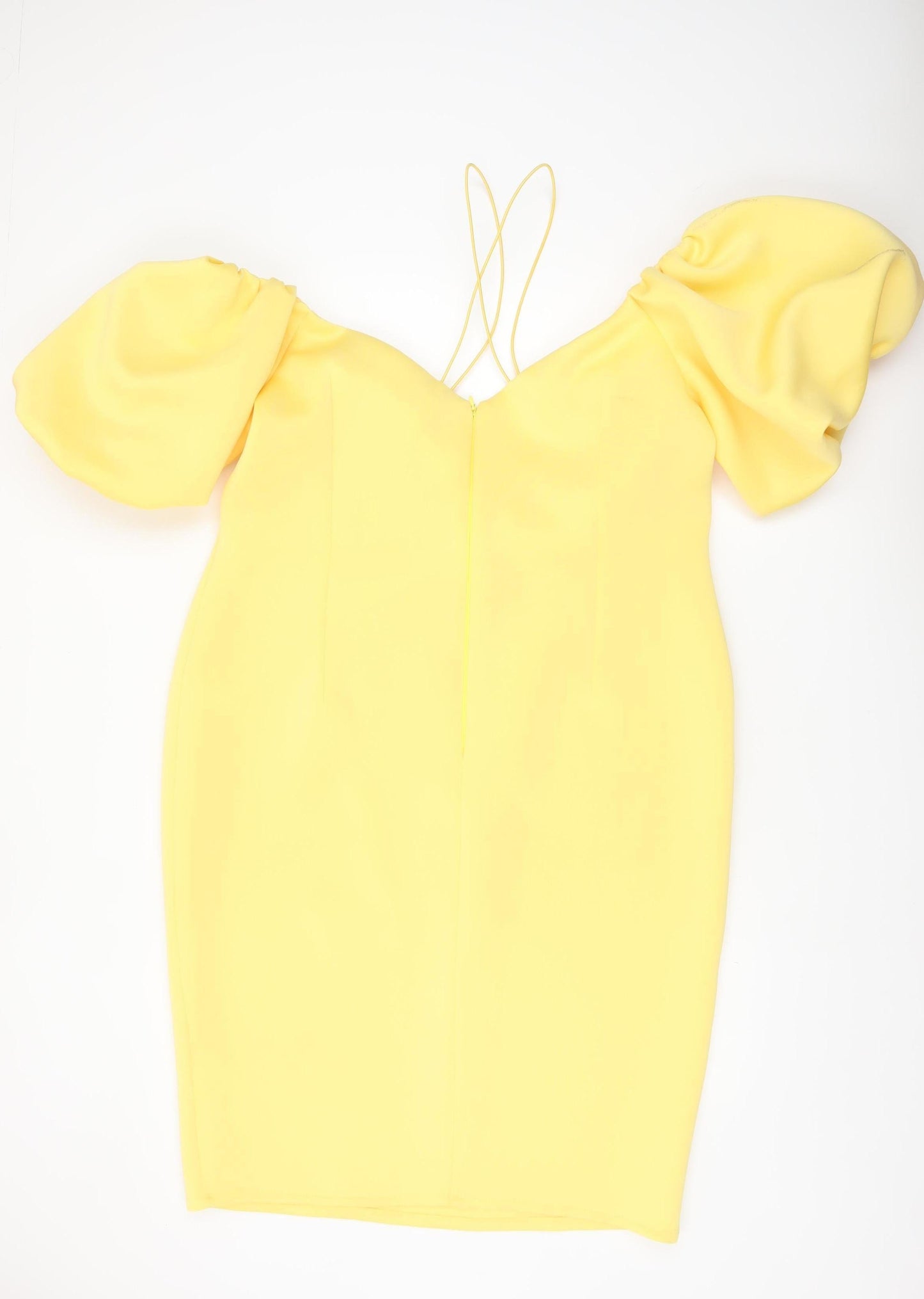 ASOS Women Yellow Puff Sleeve Bodycon Dress UK 10 Midi Party Style