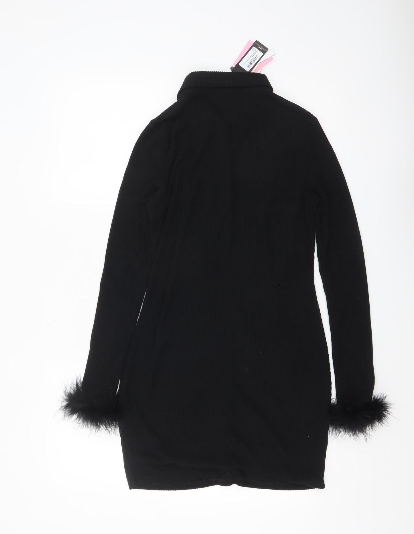 PrettyLittleThing Women's Black Size 14 Feather Cuff Shirt Dress