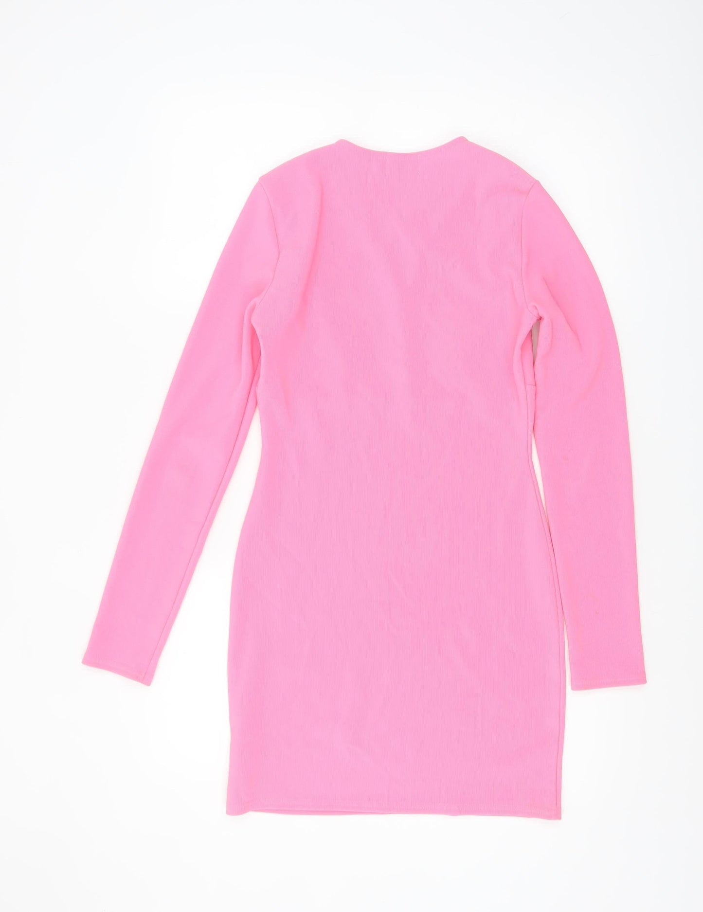 ASOS Women’s Pink Bodycon Mini Dress Size 10 Long Sleeve V-Neck
