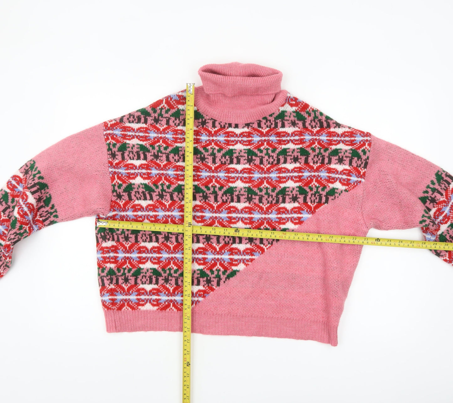 ASOS Womens Pink Fair Isle Roll Neck Jumper Size 10 Winter Knit