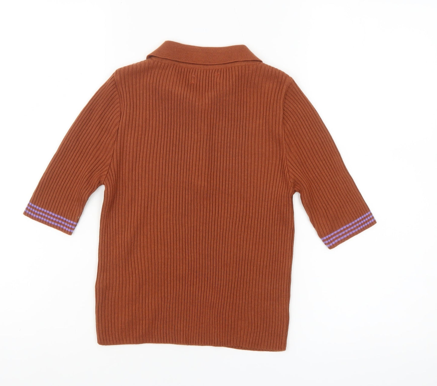 ASOS Women Brown Ribbed Henley Jumper Size 8 Acrylic Knit
