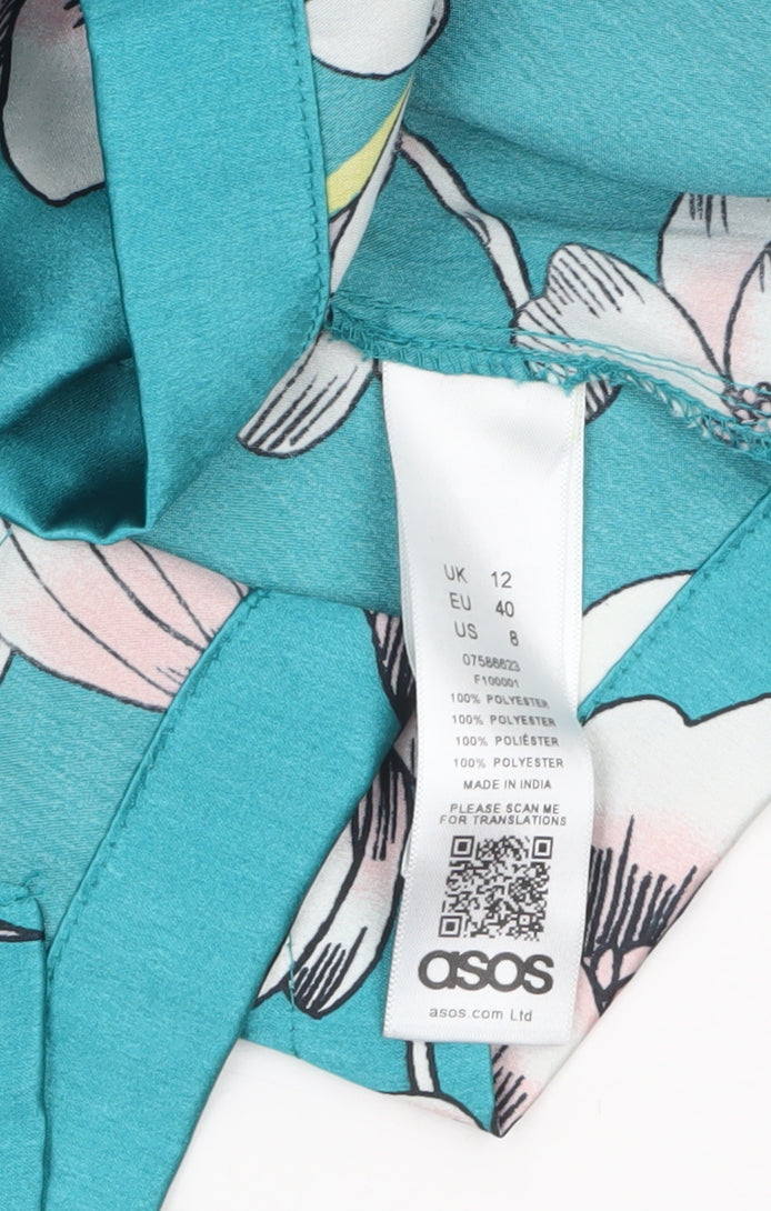 ASOS Women’s Blue Floral Satin Wrap Blouse UK 12