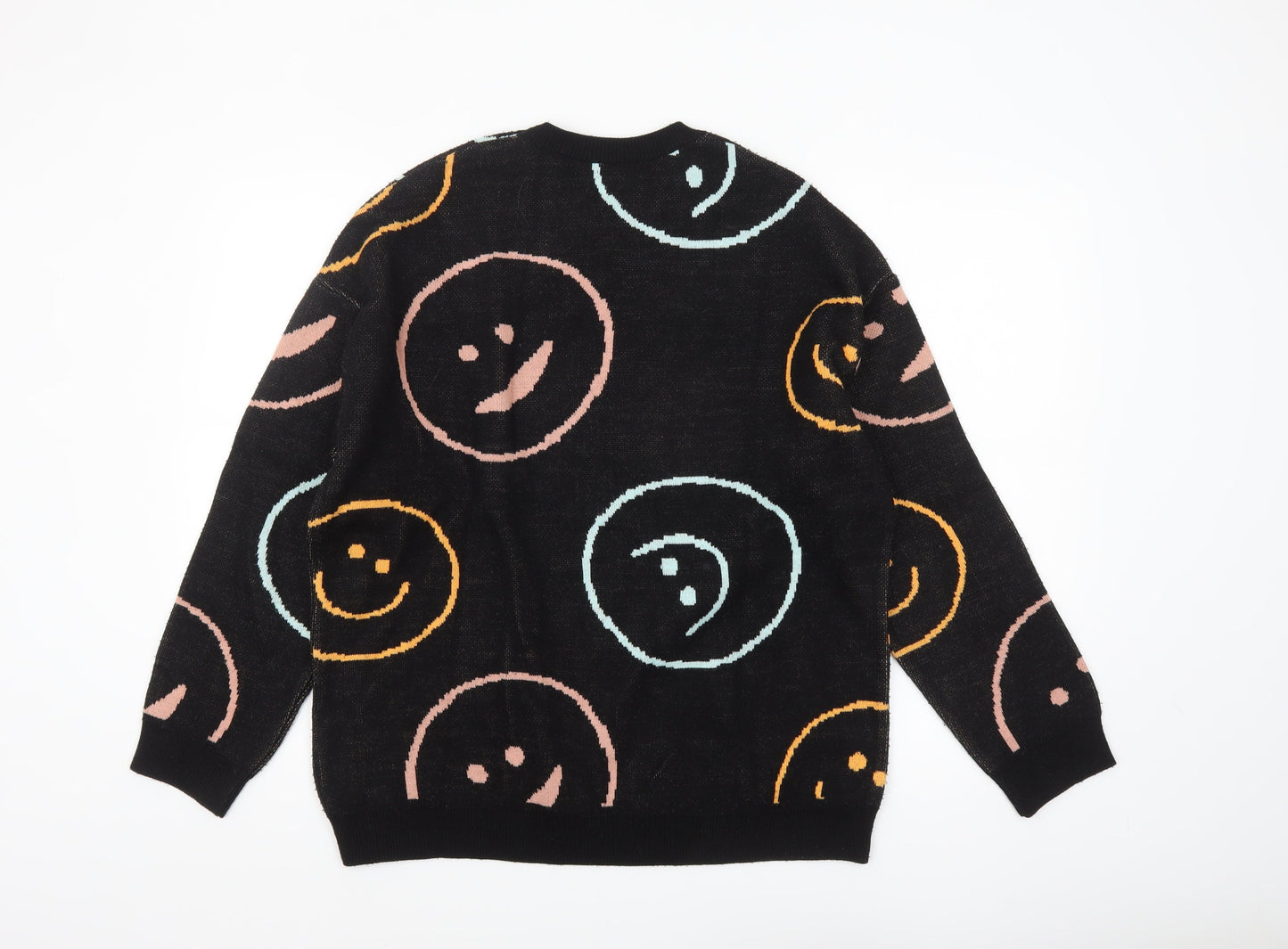 ASOS Men’s Black Graphic Smiley Knit Jumper XS Crew Neck Acrylic