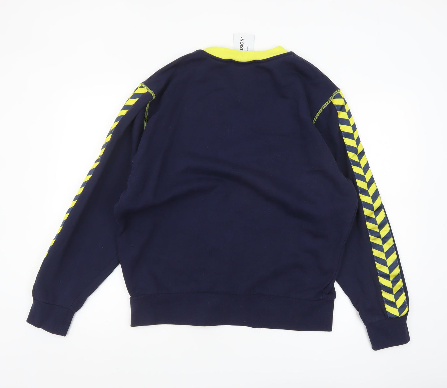 Collusion Men's Blue & Yellow Crew Neck Long Sleeve Pullover Sweatshirt S