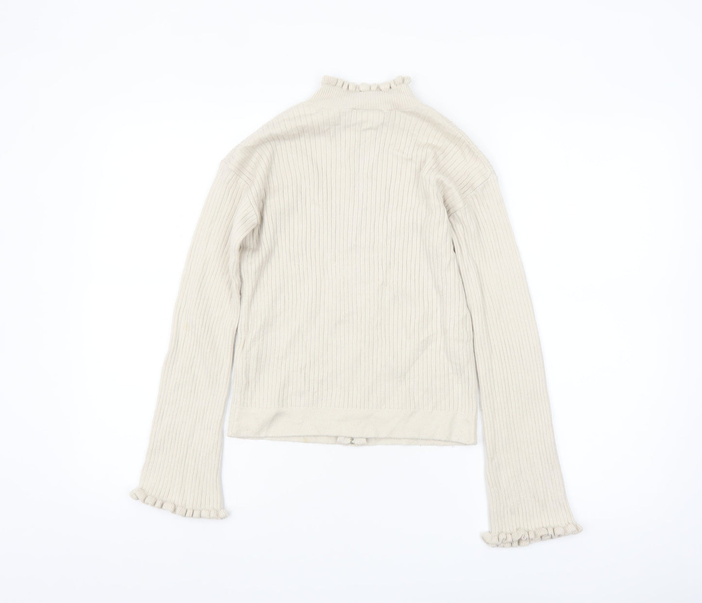 ASOS Women Beige Full Zip Ribbed Knit Jumper Size 8 High Neck