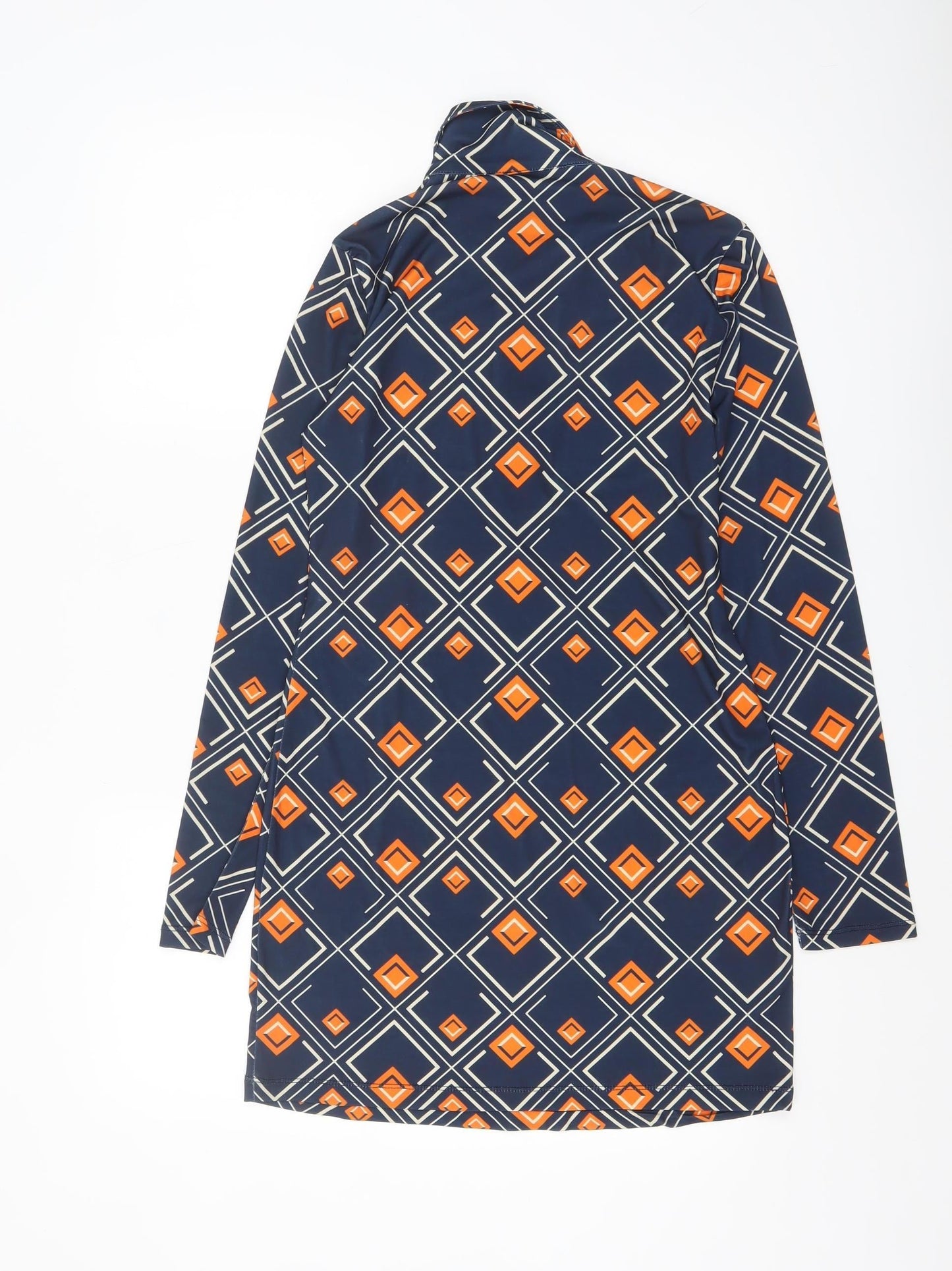 Zara Women Blue Geometric Shift Dress Size S Long Sleeve Retro Style