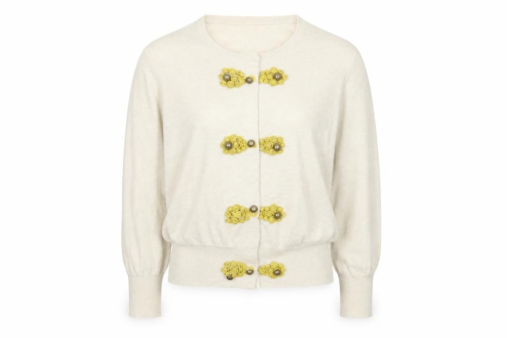 ASOS Women’s Beige Embellished Cardigan Size 14 Cotton Knit