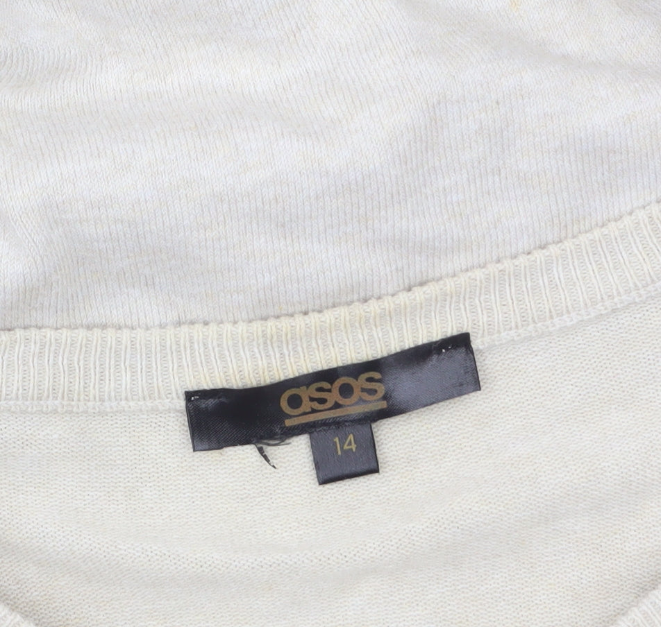 ASOS Women’s Beige Embellished Cardigan Size 14 Cotton Knit