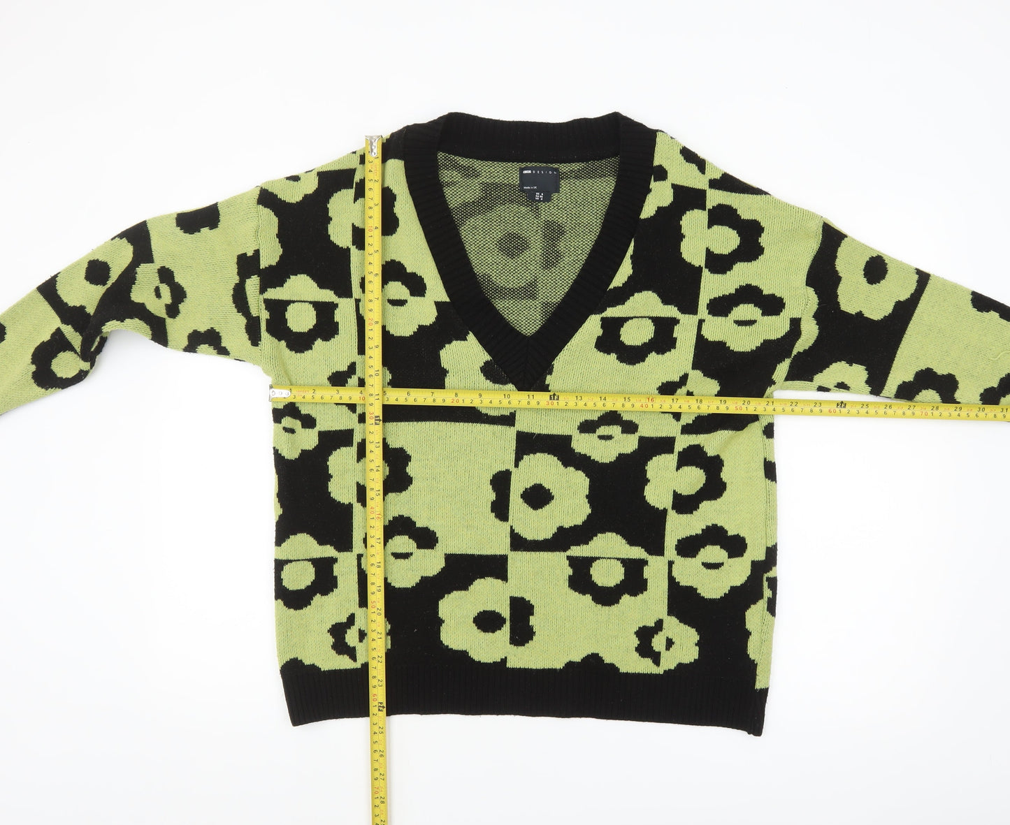 ASOS DESIGN Women’s Green Floral V-Neck Pullover Jumper Size 8