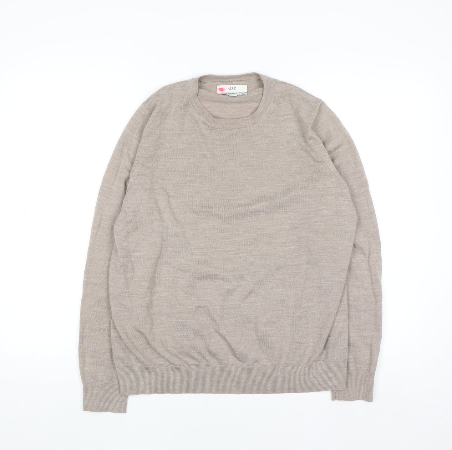 Marks and Spencer Women Beige Merino Wool Crew Neck Jumper Size 16