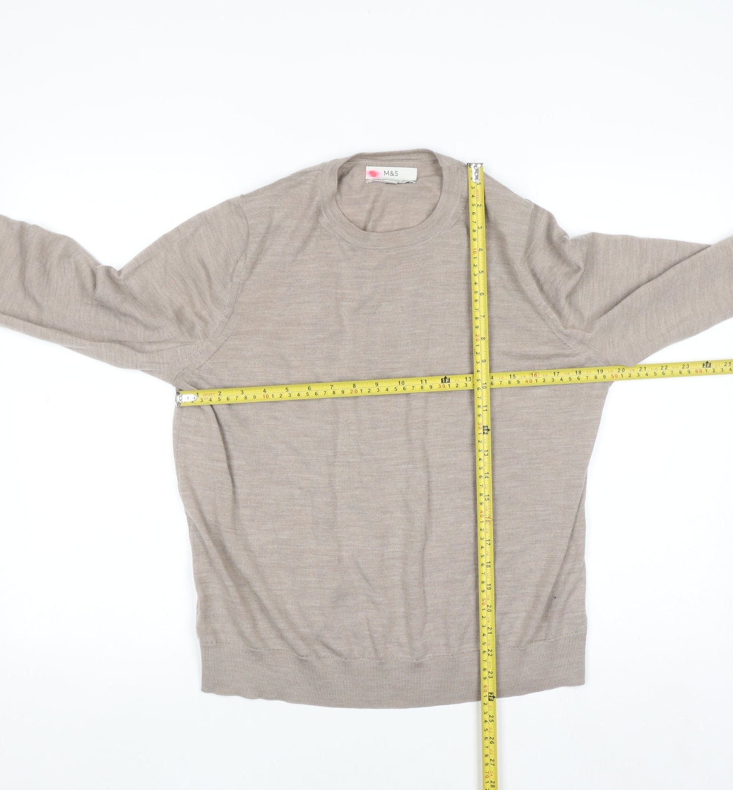 Marks and Spencer Women Beige Merino Wool Crew Neck Jumper Size 16