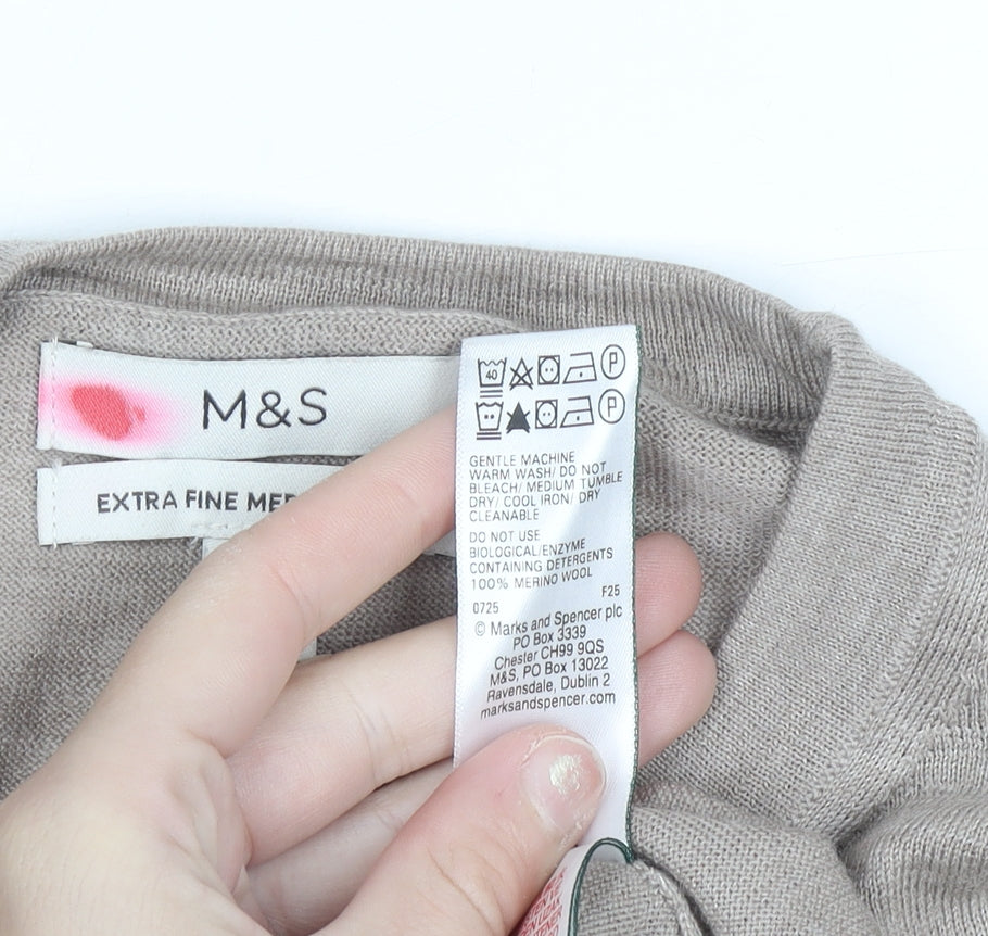 Marks and Spencer Women Beige Merino Wool Crew Neck Jumper Size 16