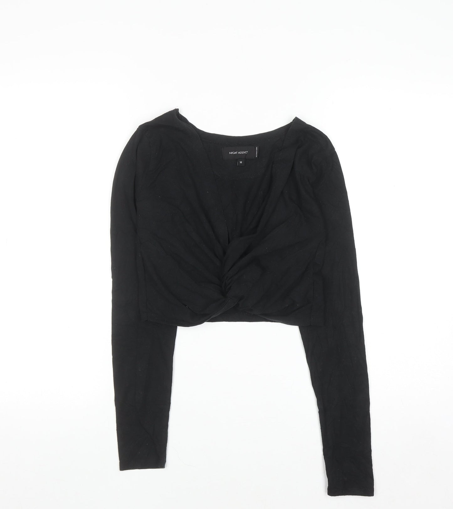 Night Addict Women’s Black Cropped V-Neck Long Sleeve T-Shirt M